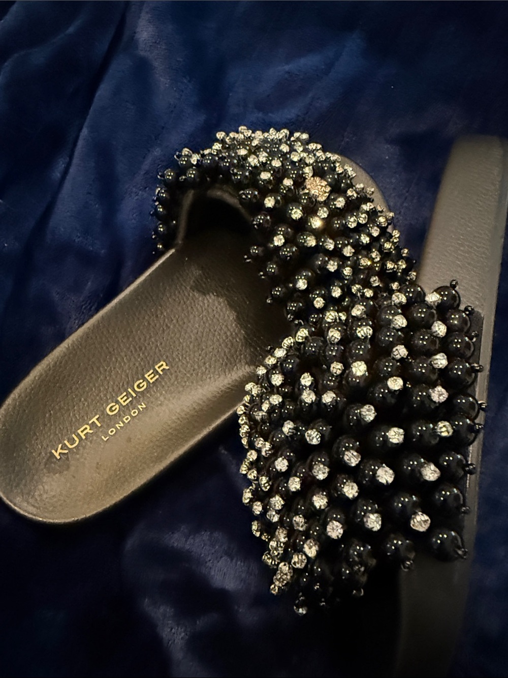 Kurt Geiger Black Beaded Slide Sandals with Gold Accent NWOB - Picture 6 of 7